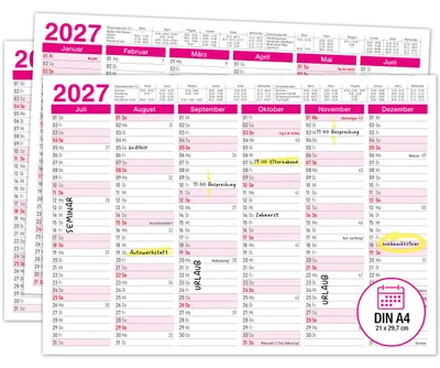 Produktbild von Tafelkalender 2027 Pink DIN A4 3er Set Halbjahreskalender Salon Studio Friseur Kosmetik Querformat