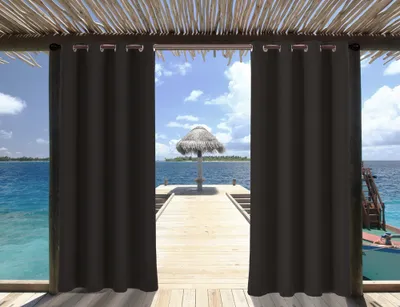 Image de set de 4 rideaux d'extérieur 132x275cm, Paravent pour balcon Imperméable à l'eau Protection solaire Protection UV Rideau d'extérieur Jardin Obscurcissement Outdoor Opaque Rideaux，Noir