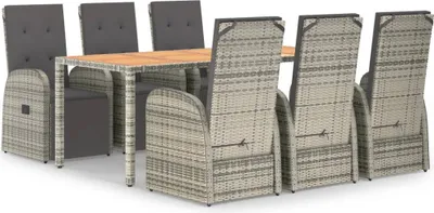 Produktbild von vidaXL 7-tlg. Garten-Essgruppe mit Kissen Grau Poly Rattan