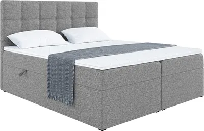 Produktbild von MEBLINI Boxspringbett mit Bettkasten - Gepolstert Doppelbett mit Matratze und Topper - Polsterbett mit Stauraum - Bett mit Kopfteil - Stauraumbett - NILS - 180x200 - H3/Grau Webstoff