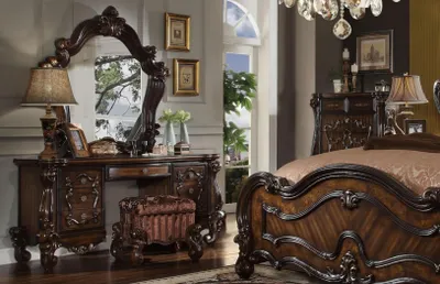 Image de Chambre à coucher ensemble de tables de chevet lit 5pcs baroque rococo style antique lit en bois nouveau