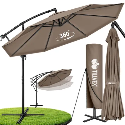 Zdjęcie produktu dla tillvex Parasol ogrodowy Cappuccino Ø 300 cm Parasol wiszący Parasol ogrodowy Parasol targowy Parasol balkonowy z korbką Aluminiowy Parasol z regulacją nachylenia, Obraz wygenerowany przez AI
