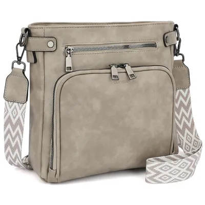 Produktbild von Schultertasche Handtasche damen mittelgroß Umhängetaschen crossbody bag Retro leder Polyurethandamentaschen mit breitem gurt handtaschen (Grau)