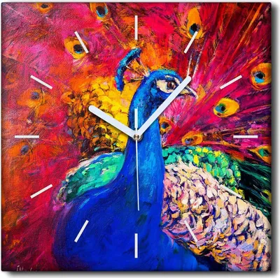 Produktbild von Coloray Uhr auf Leinwand 30x30 cm Wand Uhr Dekoration Wohnzimmer Segeltuch weiße Zeiger -Vogel Tierpfau