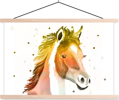Produktbild von MuchoWow® Textilposter Pferd - Farben - Weiß - Mädchen - Kinder - Mädchen 120x80 cm mit holzfarbenen Rahmen - Aufhängeset