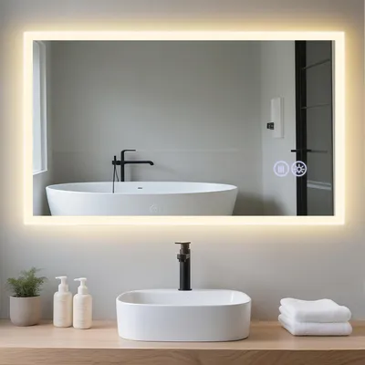 Image de ZMH Éclairage pour miroir de salle de bain 100 x 60 cm Miroir de salle de bain LED à intensité variable avec interrupteur tactile Antibuée Miroir mural Miroir de salle de bain Miroir lumineux