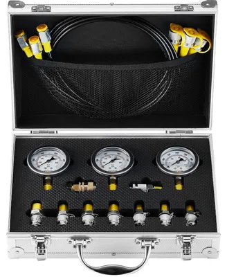 Productafbeelding van VEVOR Hydraulische druktestset, 250 / 400 / 600 bar, met 3 meetinstrumenten, 9 testkoppelingen, 3 testslangen. Set voor het testen van hydraulische systemen van graafmachines, tractoren en bouwvoertuigen, met draagbare tas