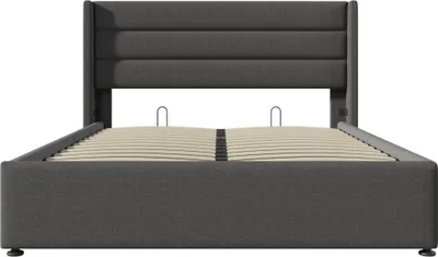 Produktbild von Flieks Polsterbett 180x200cm, Boxspringbett Doppelbett mit Stauraum und Lattenrost, Hydraulisches Stauraumbett Jugendbett Funktionsbett, Leinen, Grau