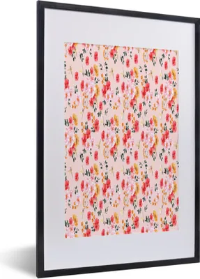 Produktbild von MuchoWow® MuchoWow® Gerahmtes Poster Blumen - Rosa - Muster 40x60 cm - Poster mit zchwarzem Bilderrahmen - Poster in Rahmen