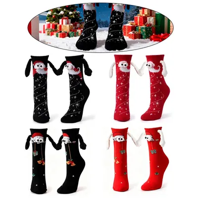 Produktbild von 4 Paar Lustige Weihnachtssocken Damen Herren mit Magnetarmen Hand in Hand – Komfortable Weihnachtsgeschenke Socken für Frauen und Männer,Größe 36–44