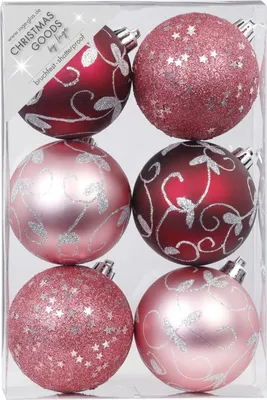Produktbild von Weihnachtskugeln Dekorierte Kugeln Kunststoff 8cm 6er Set - Berry Kiss