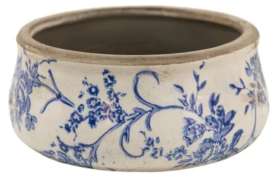 Productafbeelding van Clayre & Eef bloempot, diameter 21 cm, hoogte 8 cm, blauw-wit, keramiek, voor bloemen