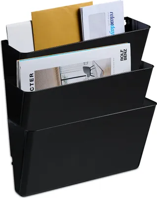 Produktbild von Relaxdays Zeitschriftenhalter Wand, 3er Set, A4, Kunststoff, HBT: 19x33x10,5 cm, Magazinhalter, Zeitungshalter, schwarz