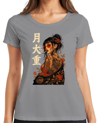 Produktbild von Ge Yakuza Tattoo Frau Japanisch Oni Drache Japan Y2K Rose Damen T-Shirt, Grau, XL