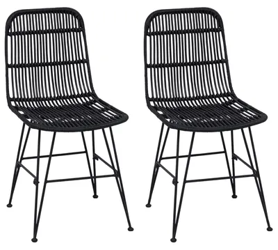 Image de vidaXL - Ensemble de 2 chaises de salle à manger, rotin et acier, noir, 41 x 55 x 85 cm