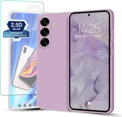 Produktbild von Hülle für Samsung Galaxy S25+ mit 9H Displayglas Displayschutz Plus Case Cover Bumper Silikon Softgrip Schutzhülle Farbe: Lila