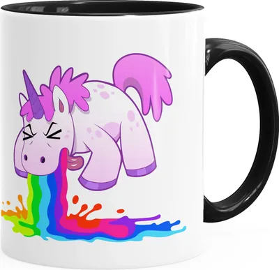 Produktbild von Tasse mit Innenfarbe Kotzendens Einhorn Brechend glänzend Kaffeetasse Teetasse Keramiktasse MoonWorks® schwarz unisize