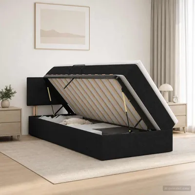 Immagine prodotto di Maison Exclusive - Letto a castello con illuminazione a LED e materasso nero 100 x 200 cm in tessuto