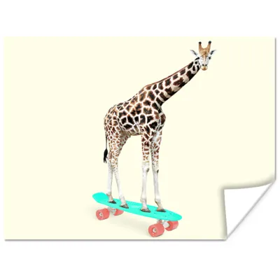 Produktbild von MuchoWow® Poster Giraffe - Muster - Skateboard - Rosa - Tiere 40x30 cm - Plakate für die Wände - Poster Wohnzimmer