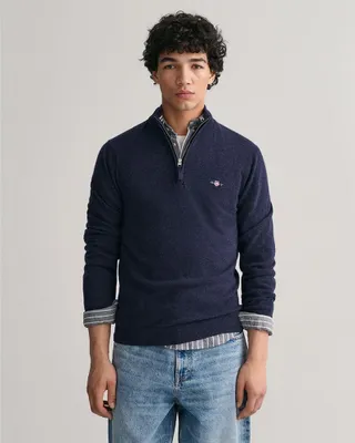 Image de GANT Tricot de Laine superfin avec demi-zip, bleu XXL