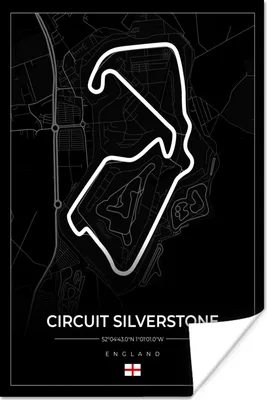 Produktbild von MuchoWow® Poster Rennsport - England - Rennstrecke - Silverstone - Schwarz 20x30 cm - Papierdruck