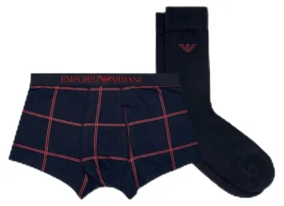 Immagine prodotto di Set regalo Emporio Armani da uomo, composto da boxer e calzini, colore blu, taglia XL