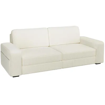 Produktbild von Yaheetech 3-Sitzer Sofa aus Cordstoff, 212 cm breit, Polstersofa mit Kissen &  Rückenlehne & Armlehnen, Elfenbein