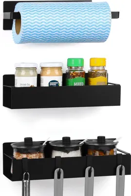 Produktbild von Belle Vous Magnetisches Kühlschrankregal - Küchenregal Set 3er Pack - Schwarzes magnetisches Gewürzregal Wand - Gewürzregal ohne bohren - Gewürzregal