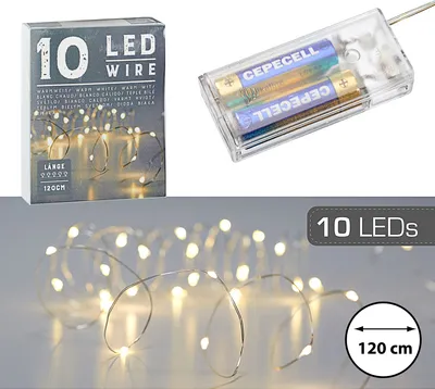 Zdjęcie produktu dla Cepewa LED lampki na baterie 10 mikro diod LED ciepły biały 0,9m srebrny bateria do wnętrz