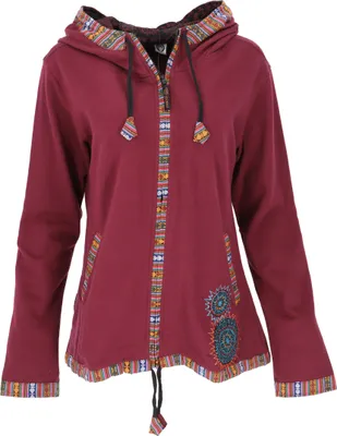 Produktbild von Nepal Ethno Jacke, Bestickte Boho Jacke - Bordeauxrot, Damen, Baumwolle, Größe: L