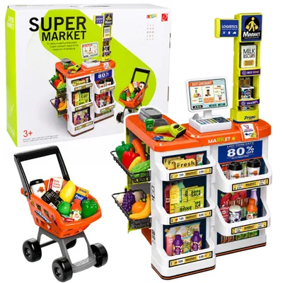 Zdjęcie produktu dla Duży wózek kasowy do supermarketu Akcesoria do skanera Światła Dźwięki 60szt.