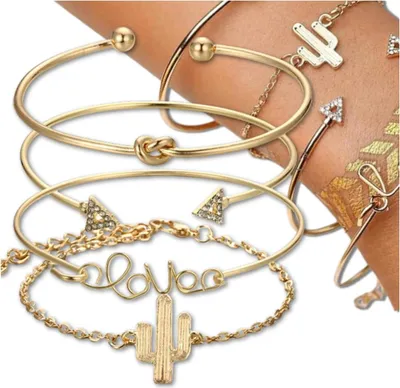 Produktbild von EDIBAZZAR | Armband-Set 4 Stück goldene Armbänder starre Armreifen