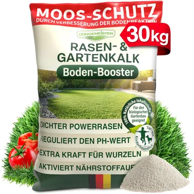 Produktbild von DÜNGEMEISTER Rasenkalk 30 kg – hochwertiger Rasen- & Gartenkalk zur pH-Optimierung und Bodenverbesserung – verbessert Nährstoffaufnahme, beugt Moosbildung vor, sorgt für kräftigen Rasen im Garten
