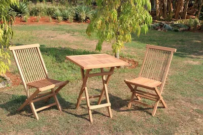 Produktbild von Sitzgruppe 3tlg. Teak Klapptisch 60x60cm 2x Klappstühle Holz Terrasse Balkon