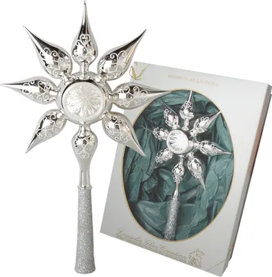 Produktbild von Krebs Glas Lauscha - Reflex Sternspitze mit Glastropfen silber 28 cm - Christbaumspitze