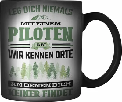 Produktbild von Trendation - Pilot Geschenk Farbwechsel Zauber-Tasse Flugzeug Fliegen Geschenkidee Piloten Karabiner Farbwechsel Zauber-Tasse Edelstahl (Schwarz)