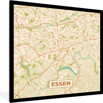 Produktbild von MuchoWow® Gerahmtes Poster Essen - Jahrgang - Stadtplan - Karte 40x40 cm - Poster mit Schwarzem Bilderrahmen Wandposter Rahmen Foto Bilder - Mit Rahmen - Wanddekoration Schlafzimmer