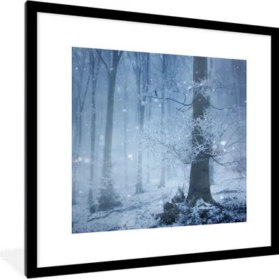 Produktbild von MuchoWow® Gerahmtes Poster Wald - Winter - Schnee 40x40 cm - Poster mit Schwarzem Bilderrahmen Wandposter Rahmen Foto Bilder - Poster - Plakat im Rahmen