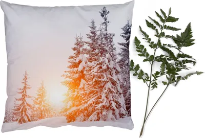 Produktbild von MuchoWow® Zierkissen Sofakissen Wohnzimmer Dekokissen 45x45 cm Sonne - Bäume - Schnee - Schlafpolster - Polster für das Sofa