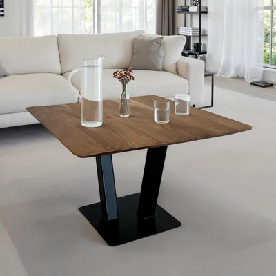 Immagine prodotto di WOHNLING Tavolino da caffè 60x60x40 cm in legno massiccio di acacia Tavolo da divano in metallo Tavolo da soggiorno quadrato con venature in legno naturale Tavolino da caffè industriale