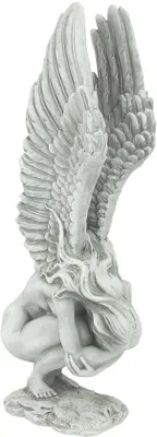 Immagine prodotto di Unyqoos® Statua religiosa per giardino (angelo) con eleganti ali – Bianco anticato, 10x16,5x38 cm, 1 kg, realizzata a mano con ghiaia e resina, resistente ai raggi UV