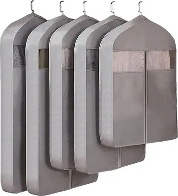 Productafbeelding van Famanu kledingzakken, 5 stuks - Beige, met transparant venster