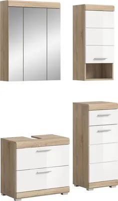 Produktbild von Lambada Badmöbelset L21 Weiß hochglanz, Eiche Nachbildung.