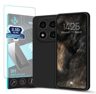 Produktbild von Hülle für Xiaomi Redmi Note 14 Pro mit 9H Displayglas Displayschutz Case Cover Bumper Smartphone Softgrip Schutzhülle Farbe: Schwarz