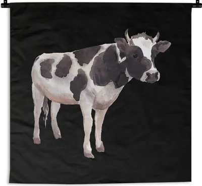 Produktbild von MuchoWow® Wandteppich Wandbehang Kuh - Zeichnung - Schwarz 150x150 cm Tapisserie Dekoration Wandtuch - Wohnaccessoires - Modernes