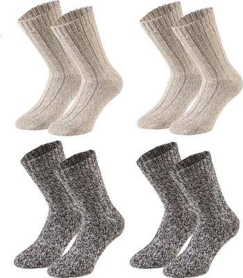 Tobeni 4 Paar superweiche Norweger Socken mit Schafwolle vorgewaschen Naturtöne