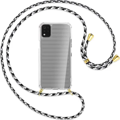 Produktbild von Handykette Backcover-Schutzhülle mit Band (Metall goldfarben) für LG K42 LM-K420 - schwarz/grau/weiß
