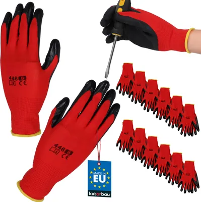 Produktbild von KOTARBAU® 12er Set Handschuhe Arbeitshandschuhe Anti-Rutsch Latex beschichtete Arbeitshandschuhe Größe 8 Red Herren Werkstatt Zubehör Winter Gartenhandschuhe Damen Arbeitshandschuhe