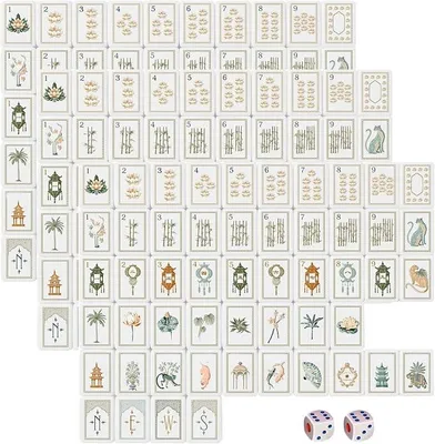 Imagen del producto de Juego de mahjong con 160 fichas de acrílico grabadas, que incluye dados
