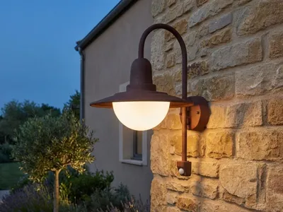 Produktbild von LED Außenwandleuchte mit Bewegungsmelder in Rostoptik Laterne Außenlleuchte Haus